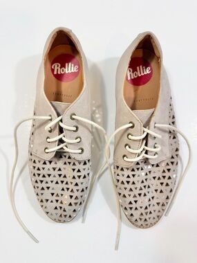 Rollie Derby Shoes Size 37 Tan Suede Punch Lace Up Oxford Preppy Casual